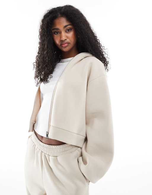 Miss Selfridge - Felpa oversize color latte d'avena con cappuccio e zip
