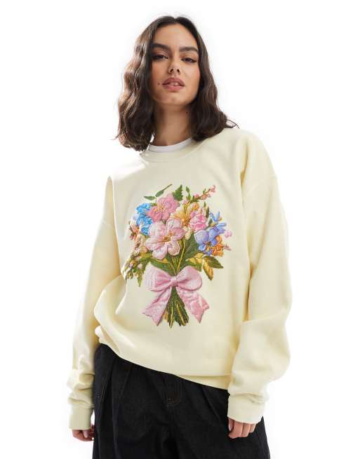 Miss Selfridge - Felpa oversize gialla con bouquet di fiori