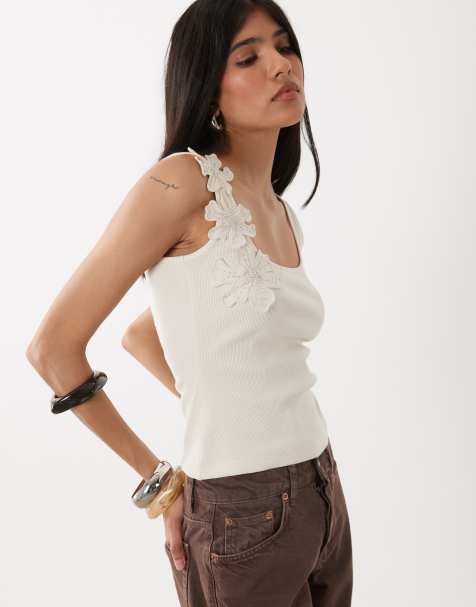 Miss Selfridge festival applique floral square neck vest top in cream - view 1
