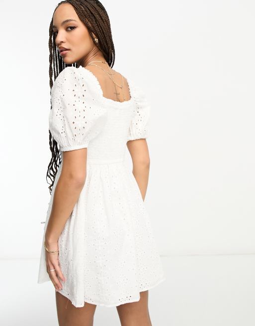 broderie corset dress in ivory Miss Selfridge festival broderie corset mini tea dress in ivory
