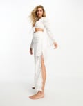 [Miss Selfridge] Miss Selfridge festival broderie wide leg pants in ivory-White 6 Ivory