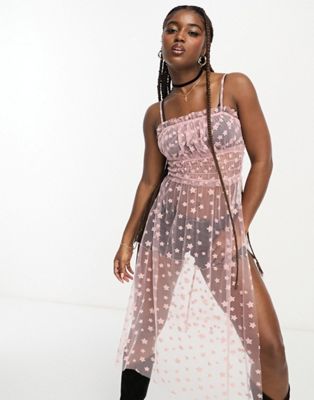 Miss Selfridge festival sheer star maxi cami top in pink - ASOS Price Checker