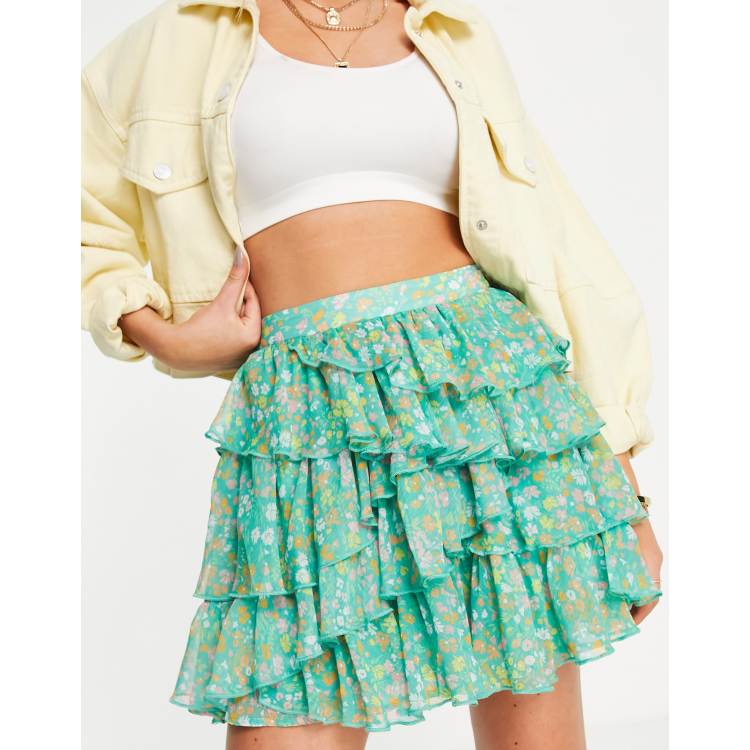 Green frill mini outlet skirt