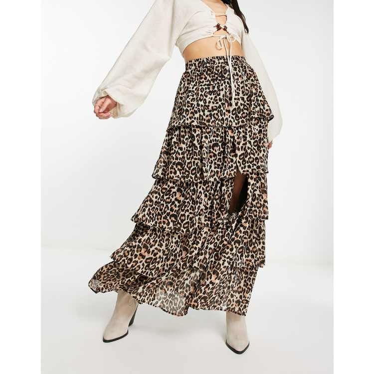Miss Selfridge festival chiffon tiered maxi skirt in leopard print | ASOS