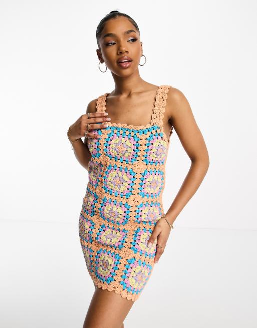 CROCHET SQUARE MINI DRESS