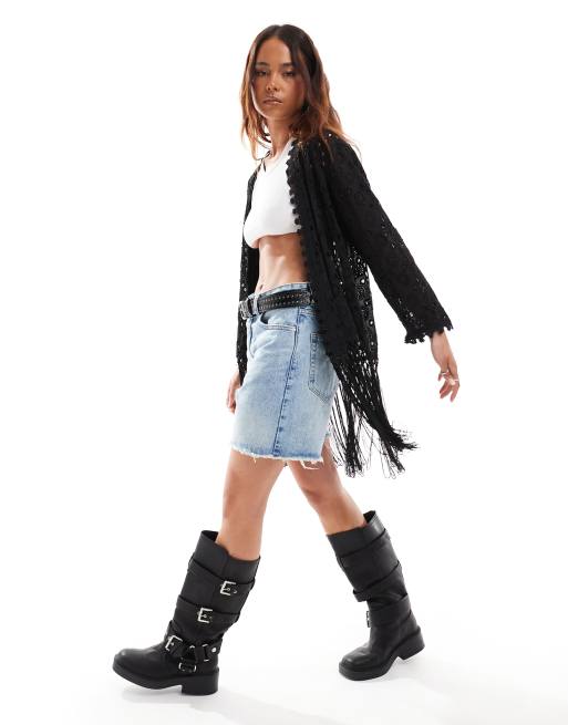 Miss Selfridge festival embellished cutwork fringe kimono jacket in black, 4 of 4