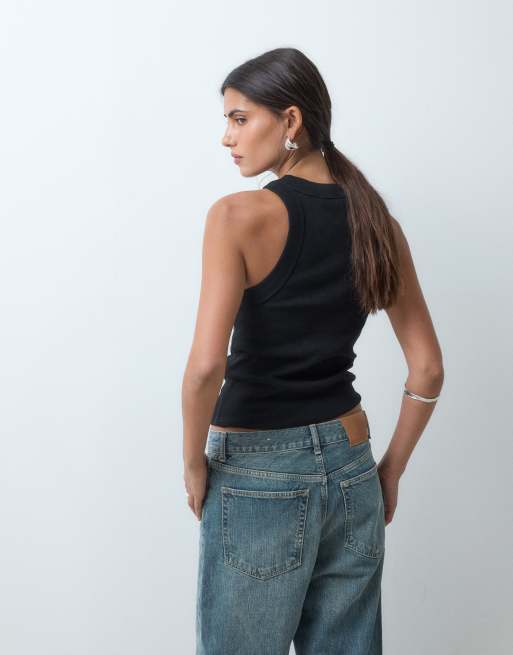 Miss Selfridge festival embellished racer vest top in black, 4 of 4