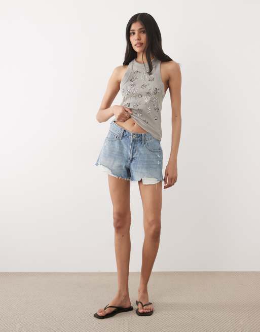 Miss Selfridge festival embellished racer vest top in sage, 2 of 4