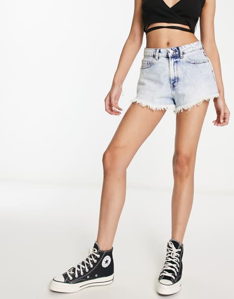 DTT extreme frayed festival denim shorts in light blue