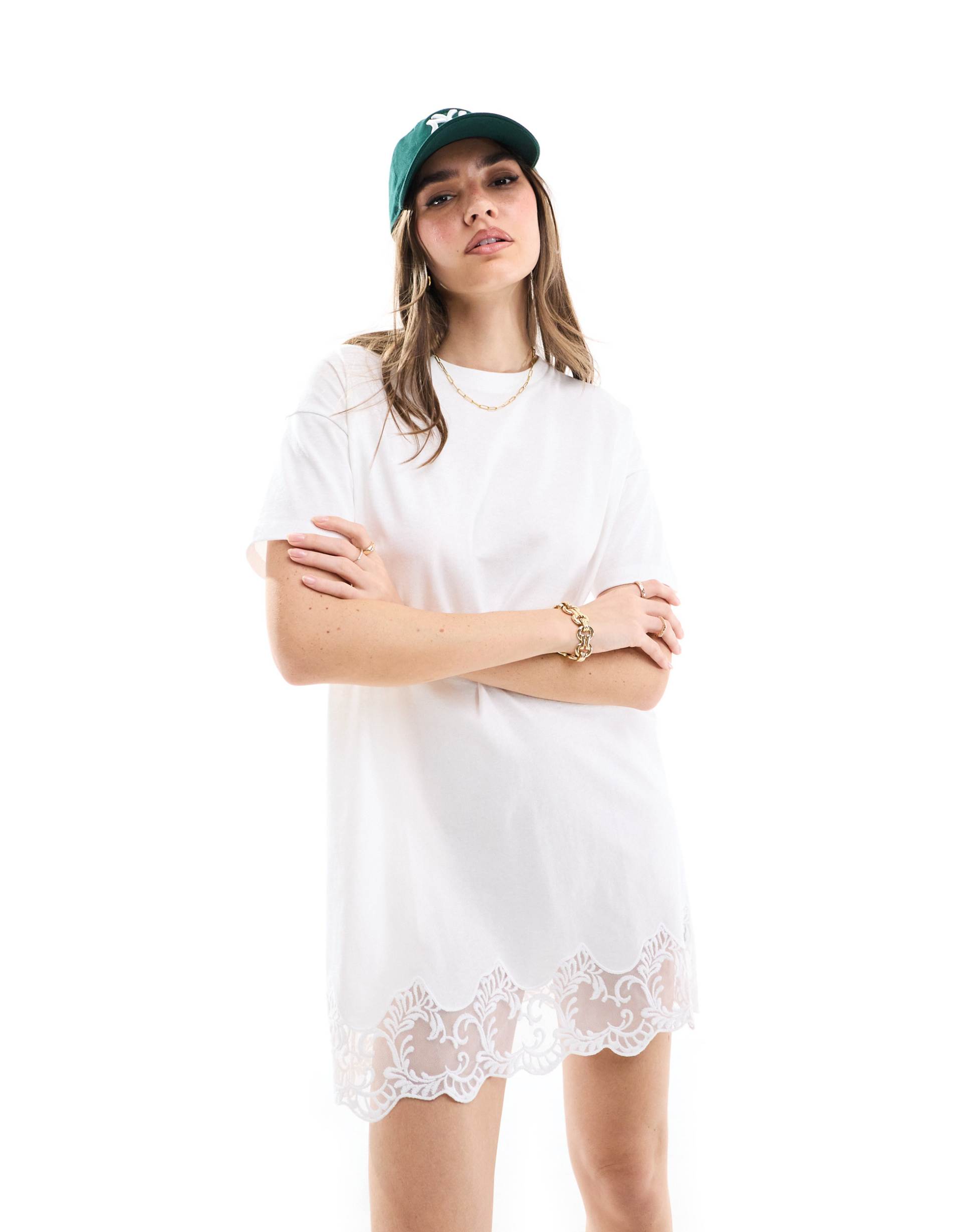 miss selfridge festival lace hem t-shirt dress in white