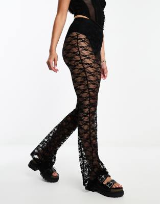 Miss Selfridge Festival Lace High Waist Leggings In Black In Black