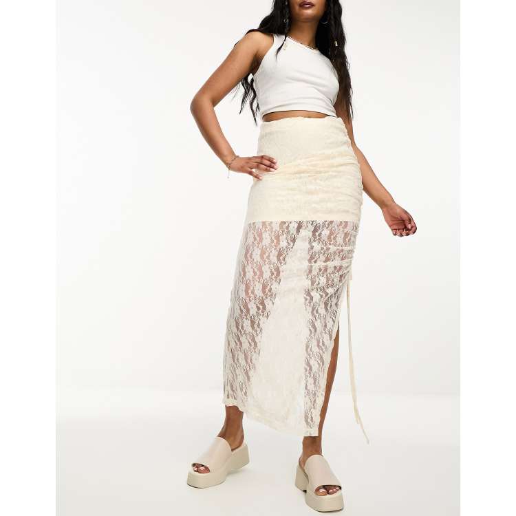 Ruched side midi skirt deals