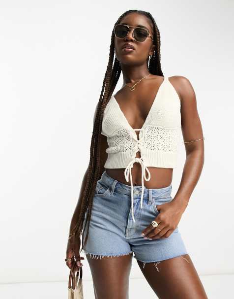 Women's Crochet Tops, White, Crop & Long Sleeve Crochet Tops