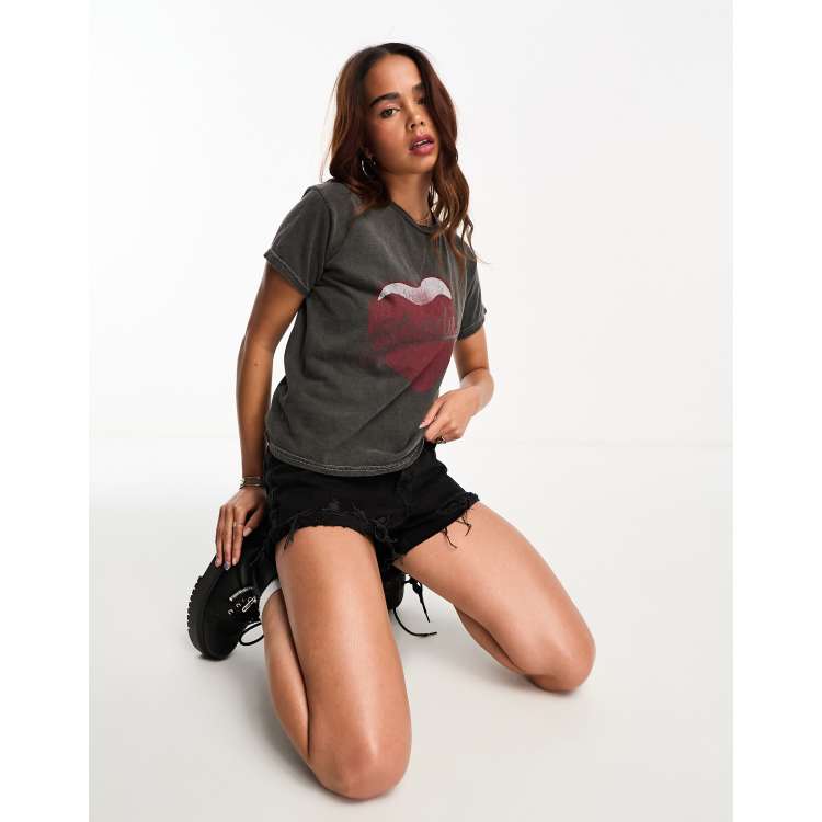 Miss Selfridge festival license Blondie graphic tee in charcoal