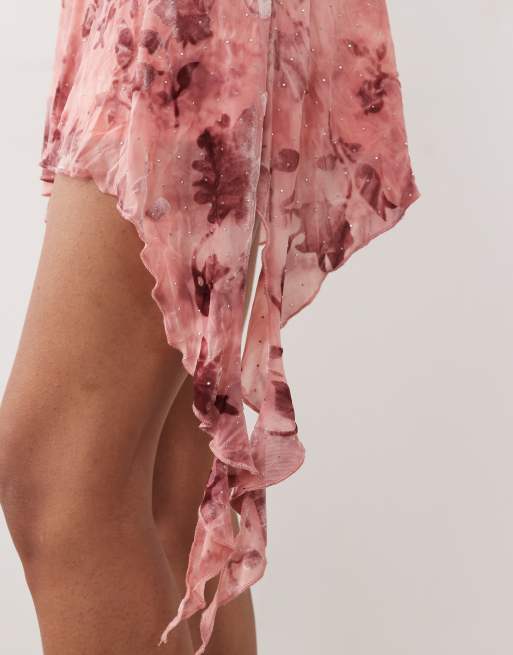 Miss Selfridge – Festival – Miniklänning i devoré med strass, draperad ringning och asymmetrisk fåll, 3 av 4
