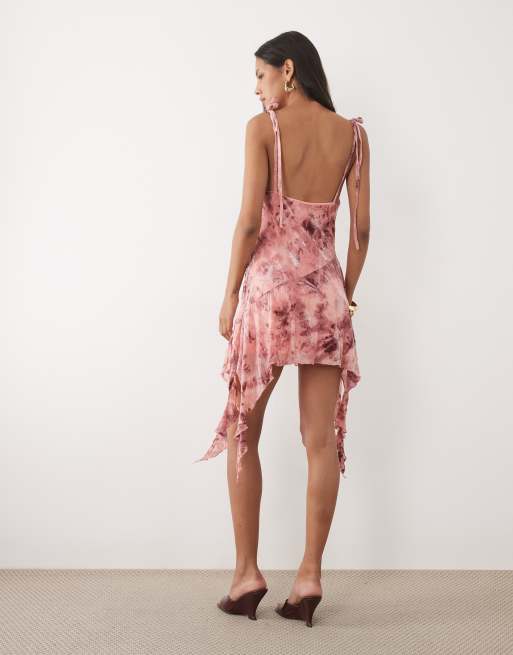 Miss Selfridge – Festival – Miniklänning i devoré med strass, draperad ringning och asymmetrisk fåll, 4 av 4