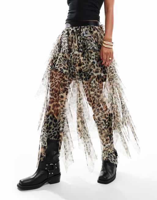 Miss Selfridge - Festival - Nederdel i flere lags mesh med leopardprint