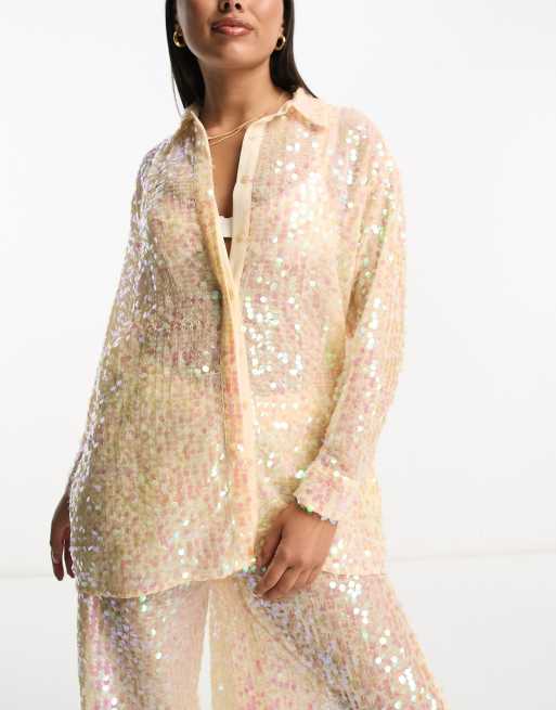 Miss Selfridge festival sequin sheer oversized shirt - part of a set