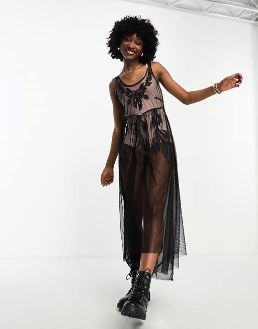 mesh and black dress Trendy - Sheer Dress - Long Sleeve Midi Dress Knee to mid Blane Mesh Maxi Dress Black