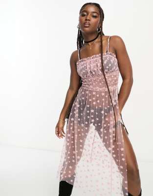 Miss Selfridge festival sheer star maxi cami top in pink