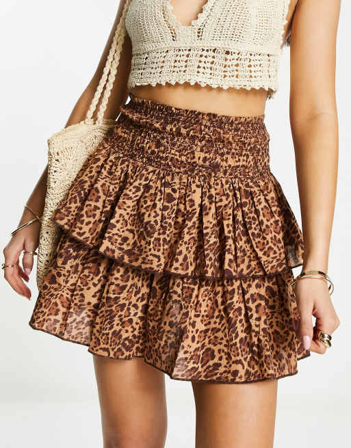 Miss Selfridge festival shirred waist rara mini skirt in animal print