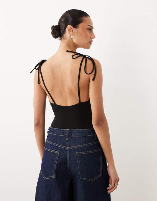 Miss Selfridge - Festival - Sort bodystocking med udsmykning og bindestropper, 4 af 4