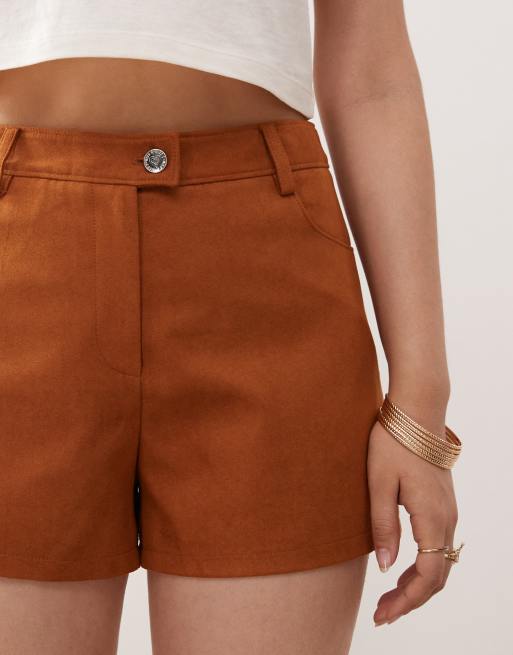 Miss Selfridge festival suedette booty shorts in tan, 2 of 5