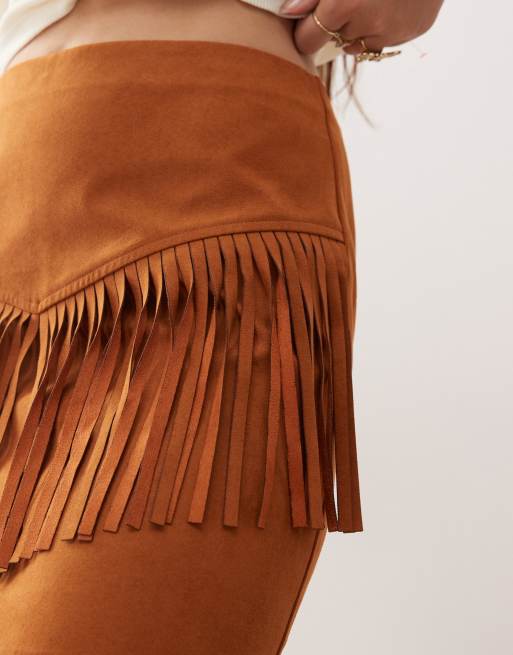 Miss Selfridge festival suedette mini skirt in tan, 2 of 5