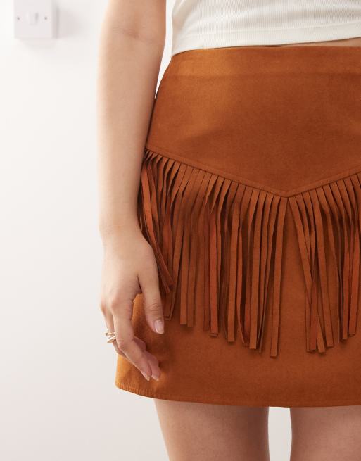 Miss Selfridge festival suedette mini skirt in tan, 5 of 5