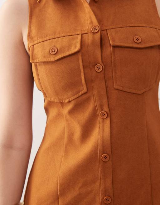 Miss Selfridge festival suedette sleeveless dress in tan, 2 of 4