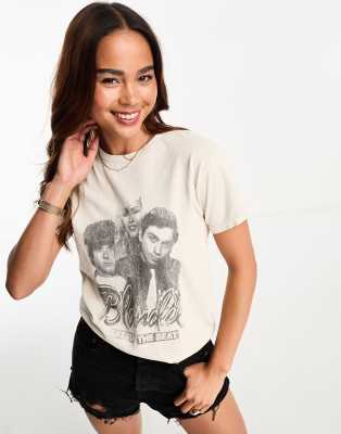 Miss Selfridge - Festival-T-Shirt in Weiß mit lizenziertem „Blondie"-Grafikprint