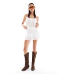 [Miss Selfridge] Miss Selfridge festival tiered glitter skort in ivory (part of a set)-Neutral L ivory