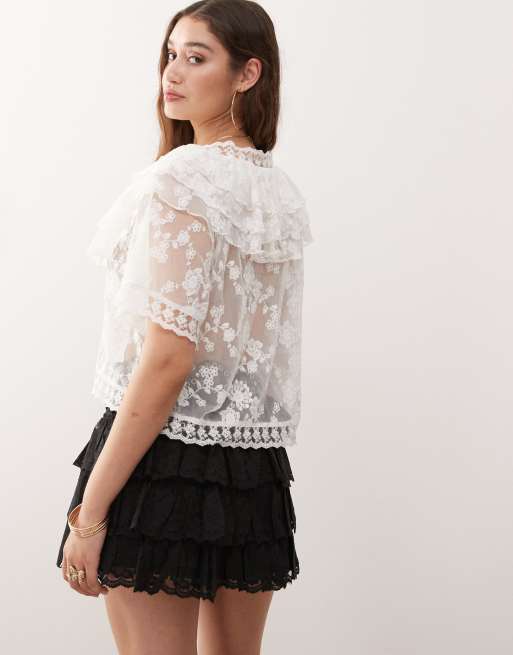 Miss Selfridge - Festival - Top med kappedesign i blondestof, 4 af 4