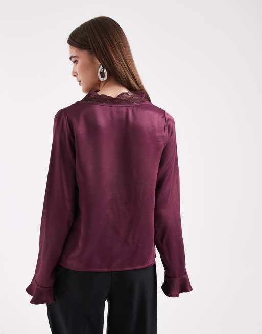 Miss Selfridge - Figenfarvet bluse med bindebånd foran i satin, 3 af 4
