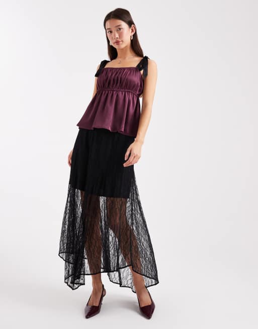 Miss Selfridge - Figenfarvet camisol i satin med bindestropper, 4 af 4