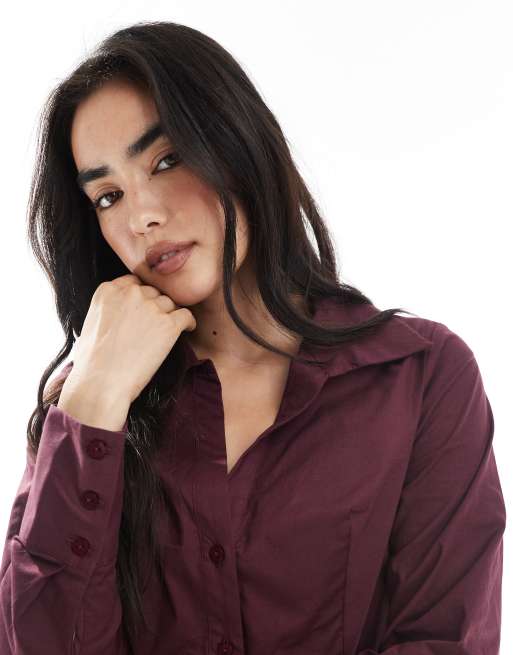 Miss Selfridge - Figenfarvet figursyet skjorte i poplin, 3 af 4