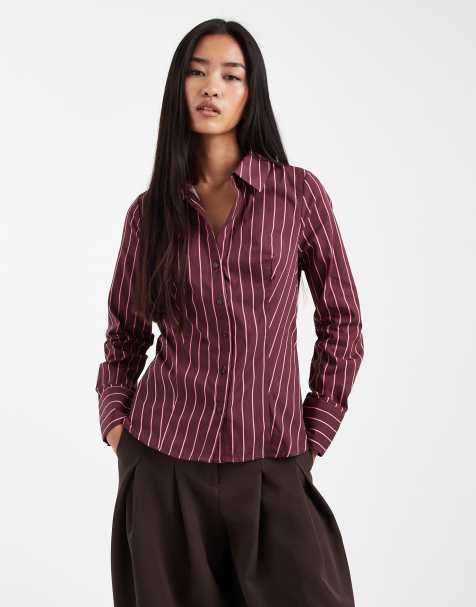 Miss Selfridge - Figenlilla figursyet skjorte med nålestriber i poplin - view 1