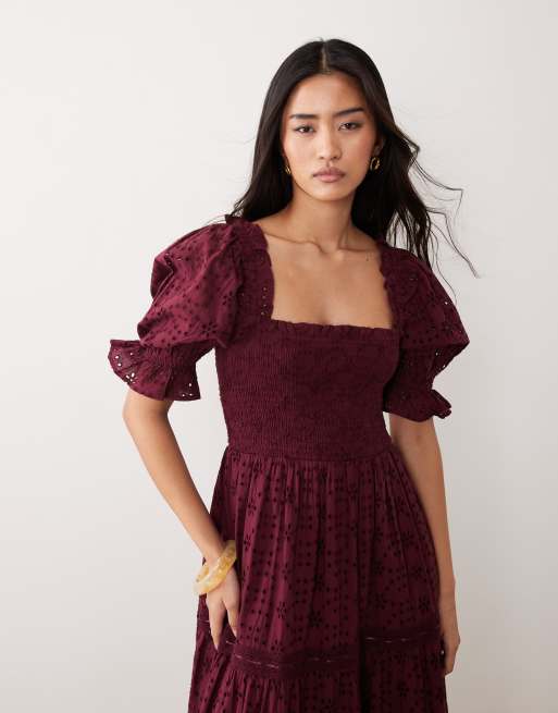 Miss Selfridge - Figenlilla maxikjole med pufærmer og broderi, 2 af 4