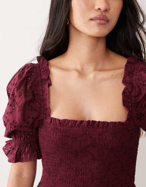 Miss Selfridge - Figenlilla maxikjole med pufærmer og broderi, 4 af 4