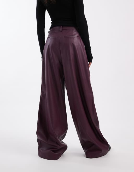 Miss Selfridge – Figowe spodnie z imitacji skóry z szerokimi nogawkami, 3 z 5