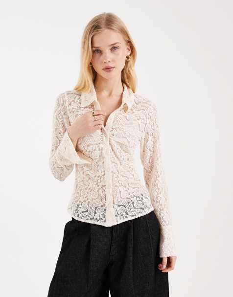Miss Selfridge – Figurbetonte Bluse aus Spitze - view 1
