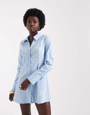 Miss Selfridge - Figurbetontes Hemdblusenkleid aus Popeline in Babyblau