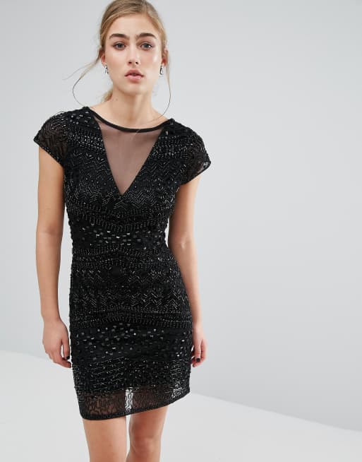 Miss Selfridge – Figurbetontes Kleid mit geometrischem Perlenmuster