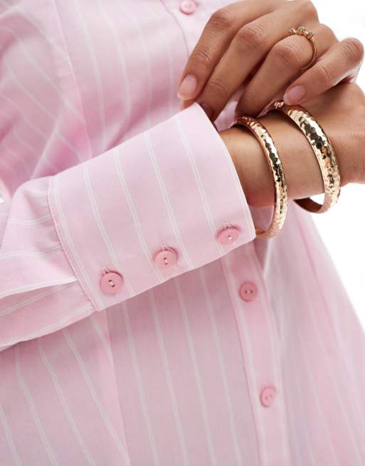 Miss Selfridge – Figurbetontes Popeline-Hemdkleid in Hellrosa mit Nadelstreifen, 2 von 4