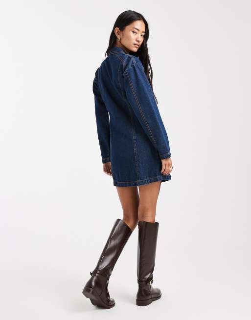 Miss Selfridge - Figursyet skjortekjole i denim i indigoblå vask, 4 af 4
