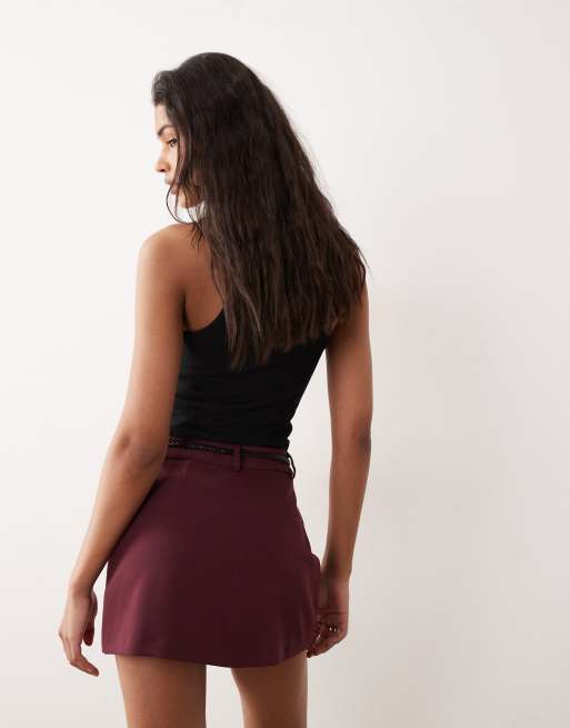 Miss Selfridge – Fikonfärgad, figursydd, extra kort skort med skärp, 5 av 5