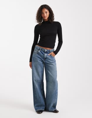 Miss Selfridge Fine Knit Grown On Neck Long Sleeve Top In Black