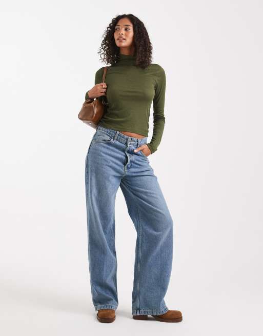 Miss Selfridge fine knit grown on neck long sleeve top in olive, 2 of 4