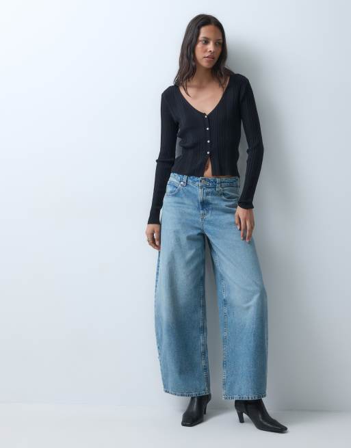 Miss Selfridge finstrikket ribtop med guldfarvede knapper i sort, 3 af 4