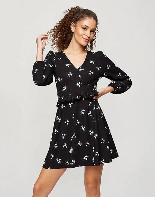 Miss Selfridge fit and flare dress in black floral